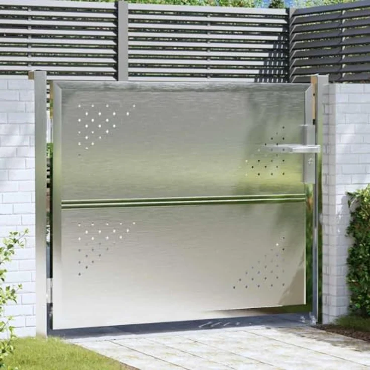 vidaXL Gartentor mit Schloss, Silber, 85 x 70 cm, wetterbeständiger Edelstahl, modernes Design, rostfrei – Bild 2