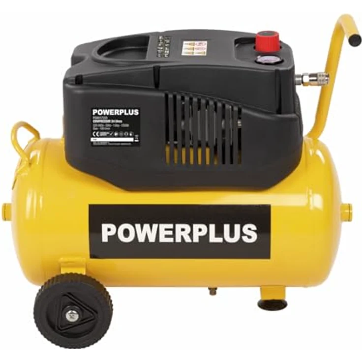 POWERPLUS Kompressor POWX17250, ölfrei, 1200W, 24L Tankvolumen, bis 8 bar Druckregelung, mit Manometer und Sicherheitsventil, mobil mit Tragegriff und Rädern – Bild 2