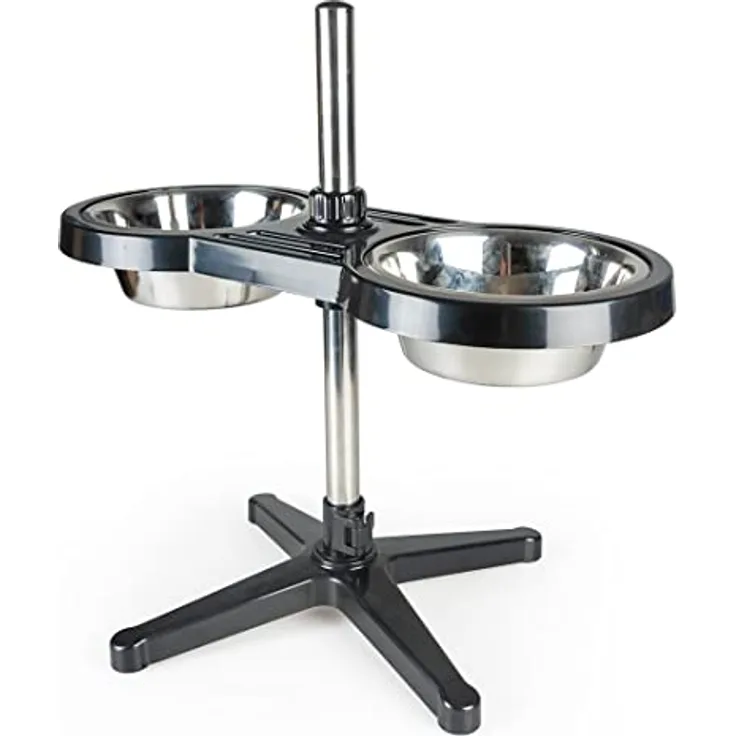 Duvoplus Twin Feeder X-Support 1890 ml – L – 59 x 33,5 x 55 cm, höhenverstellbar, X-Ständer, aus ABS und Stahl, mit 2 Edelstahlschüsseln, mit rutschfestem Fuß, ergonomische Position zum Essen