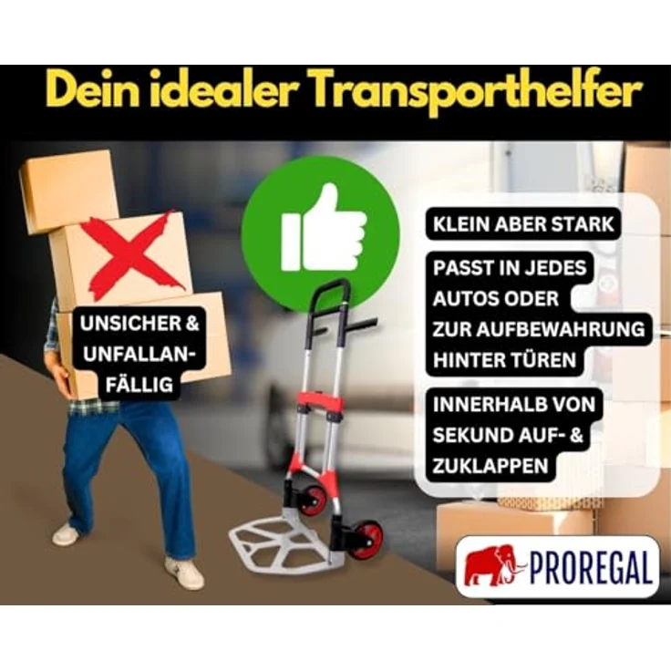 PROREGAL® Sackkarre ELEPHANT Tragkraft 250kg Alurahmen ergonomische Griffe Gummiräder, robuste Konstruktion für vielseitigen Einsatz, klappbare Profi-Sackkarre – Bild 5