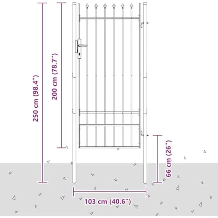 vidaXL Gartentor Grau, Zauntor aus pulverbeschichtetem Stahl, 100 x 200 cm, modernes Design für Außenbereiche – Bild 3