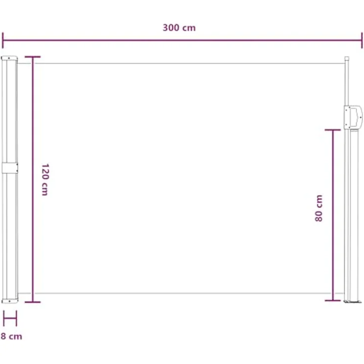 vidaXL Ausziehbare Seitenmarkise 120 x 300 cm, grau, UV- und wasserabweisend mit stabiler Stahlkonstruktion – Bild 2