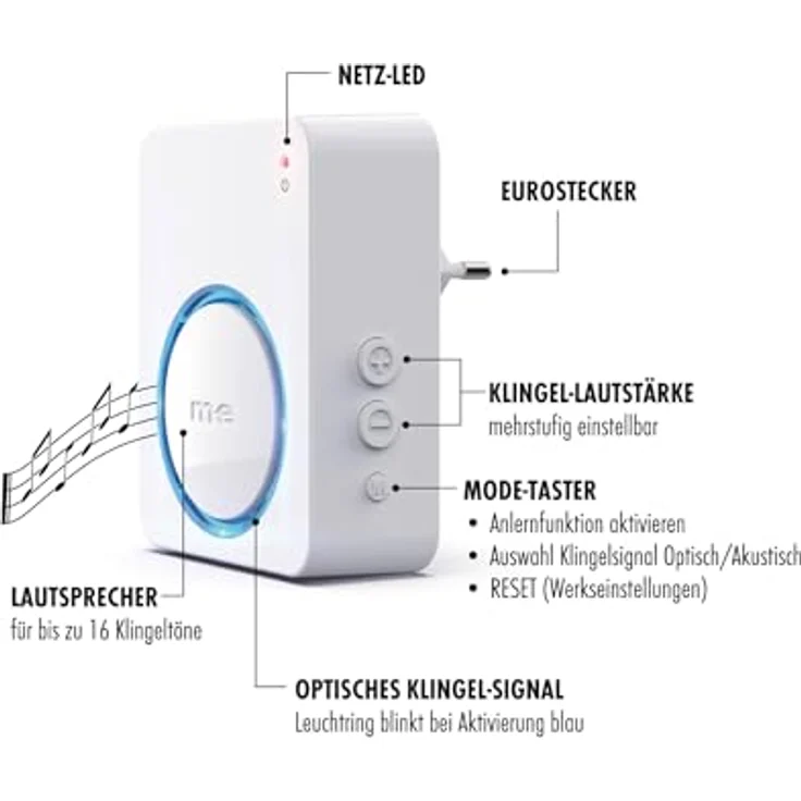 m-e Funkklingel KB-100, Kinetische Türklingel mit batterielosem Sender und 100m Funkreichweite, Nachhaltiges Türklingelset ohne Batterieabfälle, sofort betriebsbereit – Bild 3