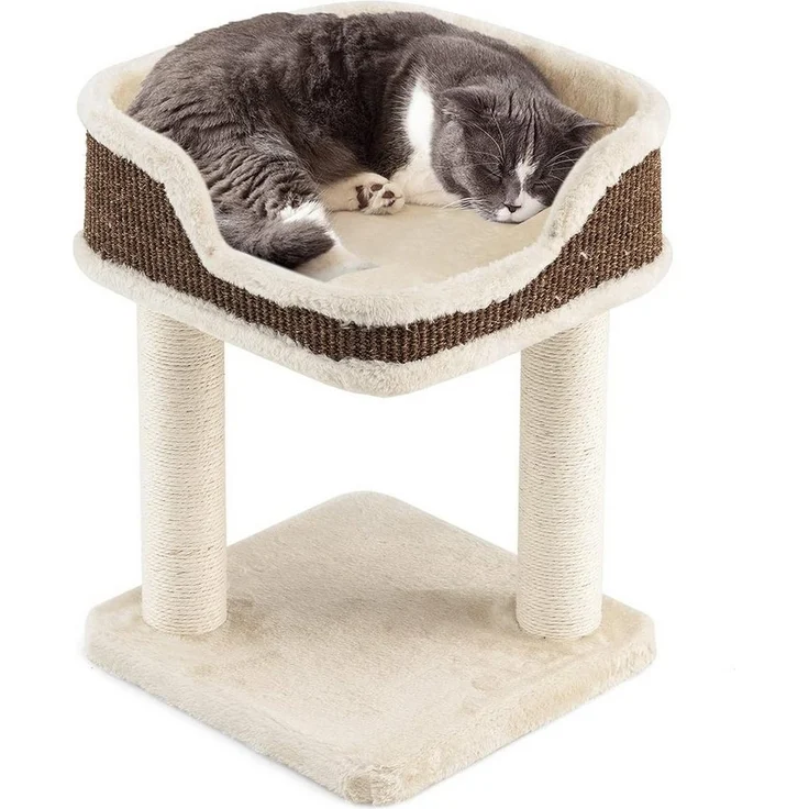 KOMFOTTEU Kratzbaum Katzenbaum, 35 × 35 × 50 cm, Beige, mit 2 Liegeflächen und Sisal umwickelten Pfosten
