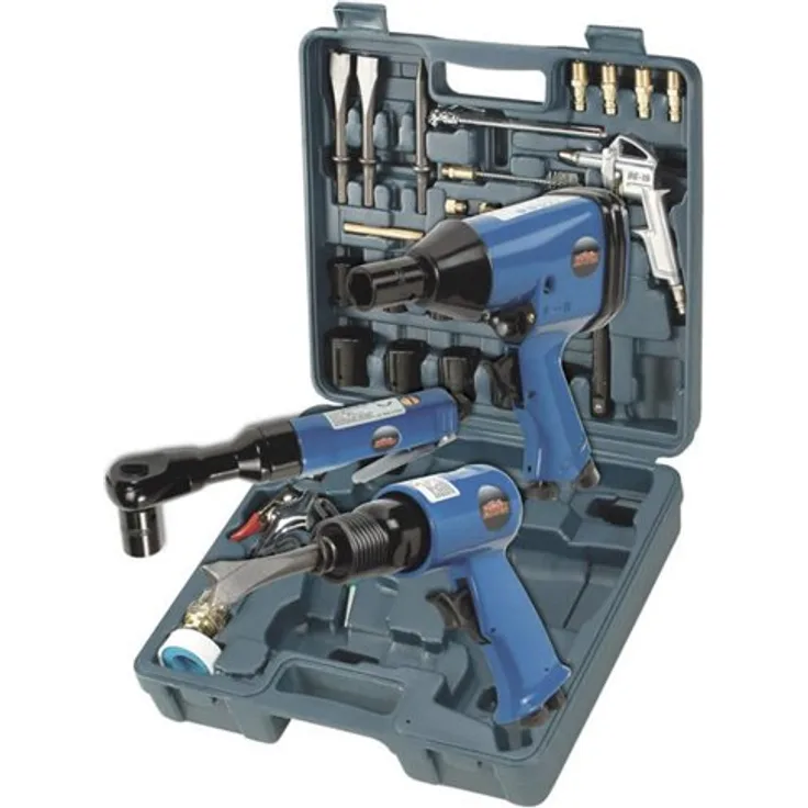 Mauk Druckluft Geräteset 36tlg., Schlagschrauber und Ratsche 1/2 Zoll mit Meißelhammer und Kunststofftransportkoffer