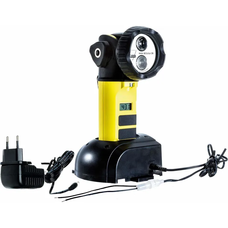 AccuLux HL35EX HIGH PO-Set, Ex-geschützte aufladbare Knickkopfleuchte mit 400 Lumen, inkl. Ladestation und -kabel 12/24V + 230V