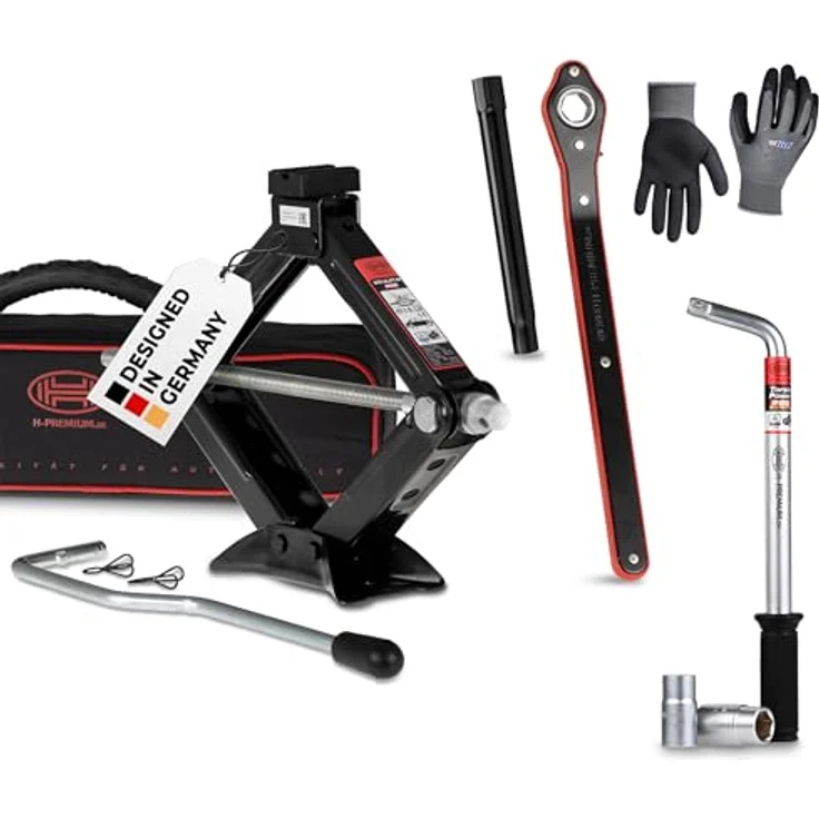 HEYNER® UltraLift M PRO Scherenwagenheber Set, 1,5t Traglast, 104–380mm, mit Radmutternschlüssel und Montagehandschuhen, drehbarer Sattel, Gummiauflage, GS-zertifiziert – Bild 1