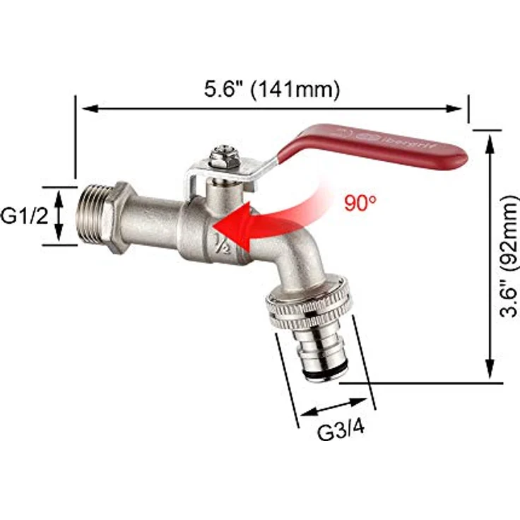 Ibergrif Wasserhahn Waschmaschine 1/2 zoll mit Schlauchanschlüsse - Kugelhahn Frostsicher -10℃, High Temperature Resistance 120℃, Absperrhahn Tropffrei, Wasserhahn Aussen Messing – Bild 3