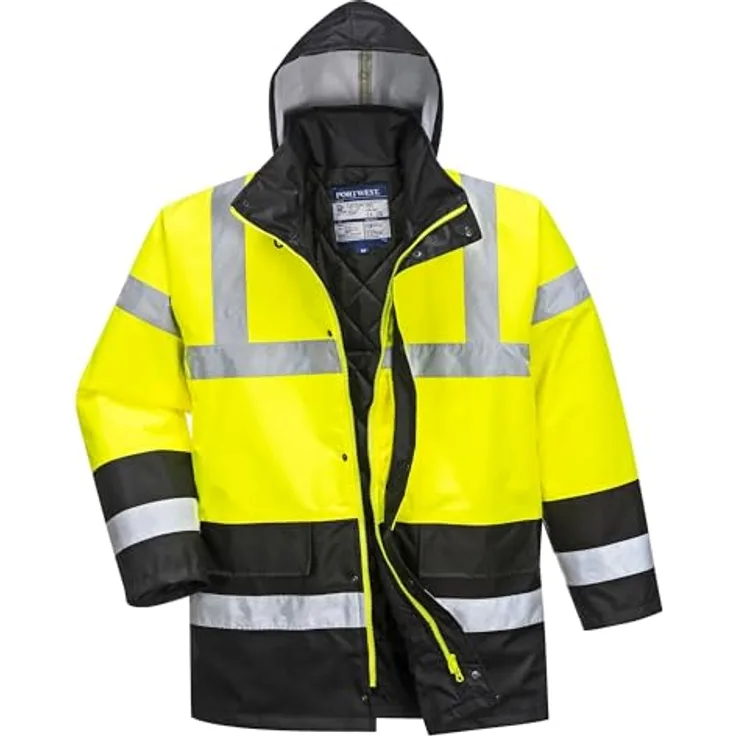 Portwest S466, Zweifarbige Warnschutzjacke – Gelb und Schwarz, EN471 Klasse 3:2, mit Kapuze und Handytasche