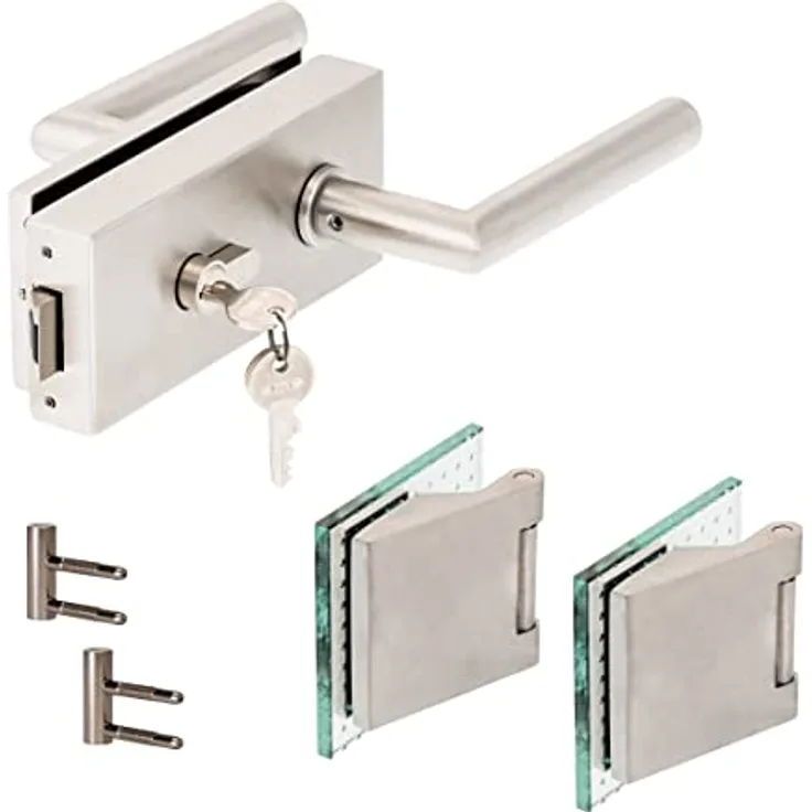 ck-türbeschläge Q Set PZ inkl. Profilzylinder V2A Edelstahl matt inkl. Officebändern +RT metallische Innenmechanik New Orleans 3454324, Glastürschloss Serie "Q" eckig, 8 mm Glas, V2A Edelstahl matt gebürstet
