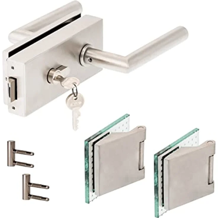 ck-türbeschläge Q Set PZ inkl. Profilzylinder V2A Edelstahl matt inkl. Officebändern +RT metallische Innenmechanik New Orleans 3454324, Glastürschloss Serie "Q" eckig, 8 mm Glas, V2A Edelstahl matt gebürstet – Bild 1
