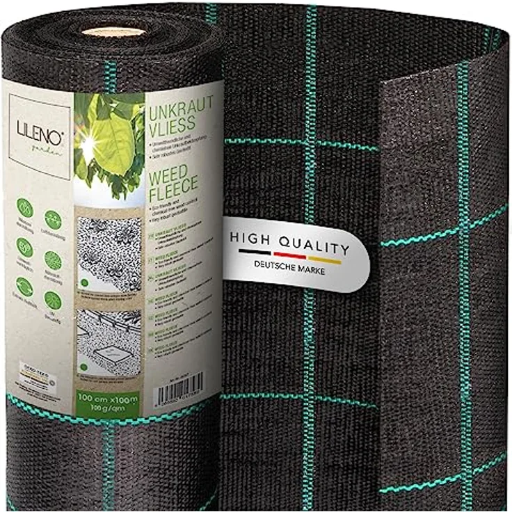 LILENO HOME Anti-Unkrautgewebe 100m² [100 g/qm] – Reißfestes, wasserdurchlässiges Bändchengewebe mit Raster & UV-Schutz für Gartenanwendungen [1m x 100m]