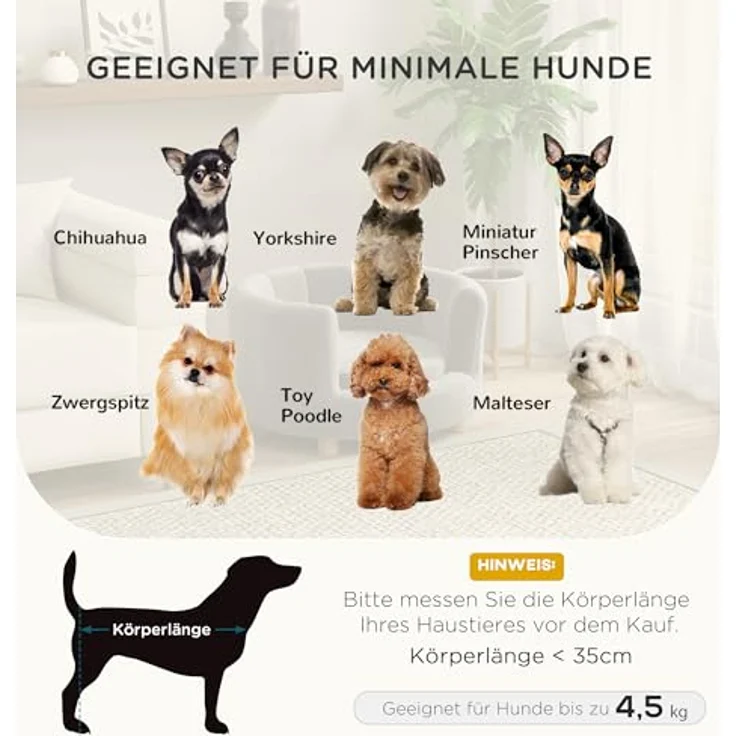 PawHut Hundesofa Hundecouch, Waschbarer Bezug, mit Rückenlehne und Holzbeine, für kleine Hunde unter 4,5 kg, Grau – Bild 3