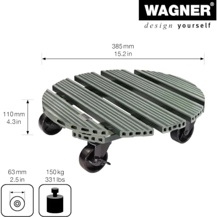 WAGNER® design yourself Pflanzenroller GH0558, Kunststoff, Ø 38,5 cm, dunkelgrün, rund mit Feststellbremsen – Bild 2