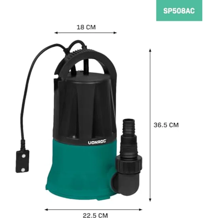 VONROC Tauchpumpe Reinwasserpumpe, flachsaugend mit Schwimmer, 6000 l/h, 400W, für Keller und Garten – Bild 3