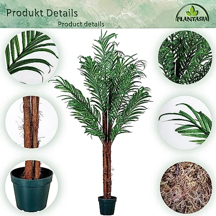 PLANTASIA Kunstpflanze Kokos-Palme 160 cm, realistischer Kunstbaum mit Echtholzstamm – Bild 5