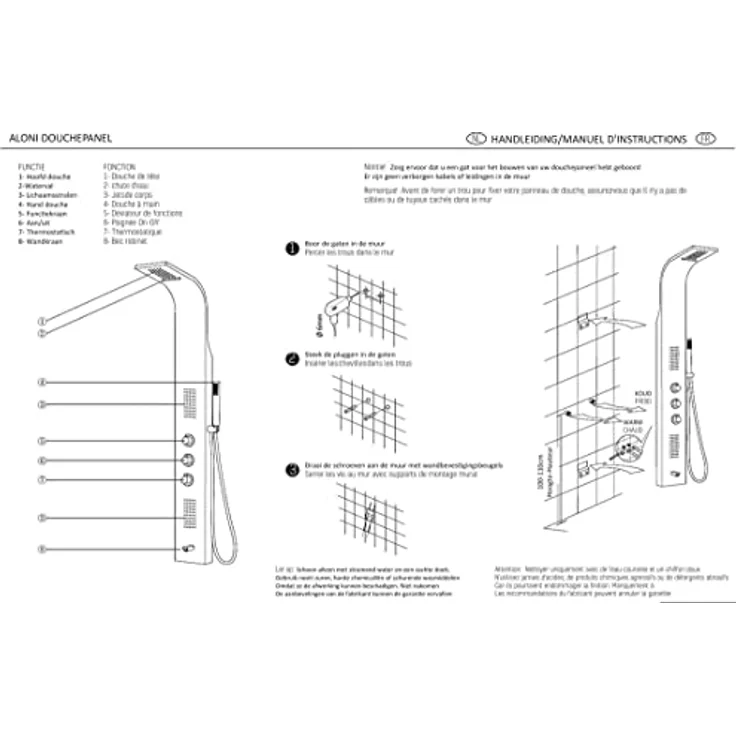 Aloni Duschpaneel ZLW103, Höhe 160 cm, 5 Funktionen, weiß – Bild 6