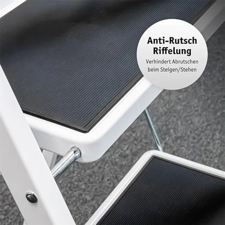 Lefeld 2-Stufen-Leiter klappbar, Tragfähigkeit bis 150 kg, rutschfeste Trittstufen, platzsparendes Design – Bild 5