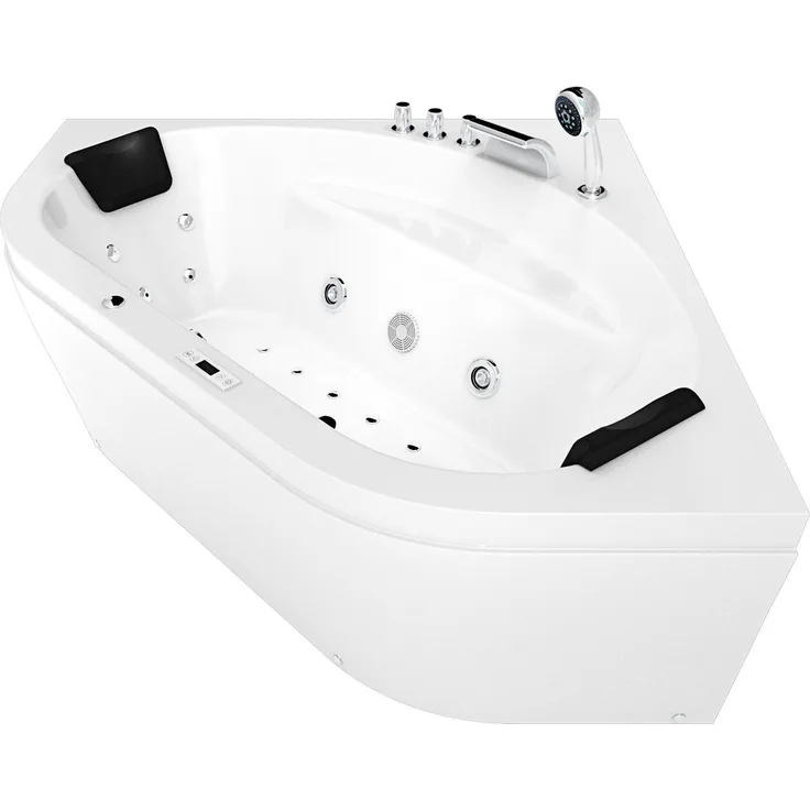 AcquaVapore Whirlpool-Badewanne Eckwanne W20H-TH 140x140cm, (1-tlg), mit Heizung, Luft- und Wassermassage, Bluetooth-Radio, 7 Farblichtspot - Schwarz