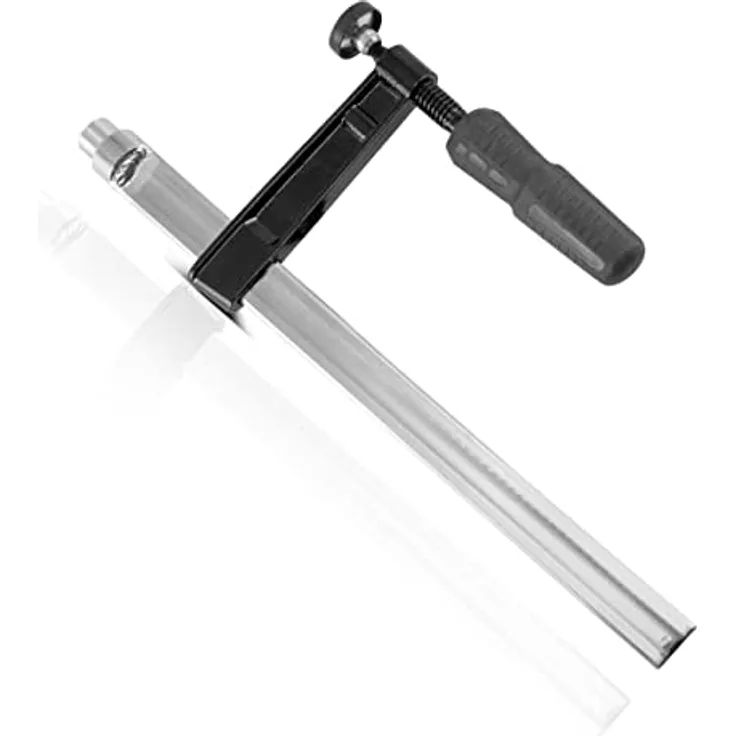 STAHLWERK Spannzwinge für Schweißtische 80 x 300 mm mit D 22 mm Lochsystem zum Fixieren von Werkstücken Vernickelter Schaft Profil-Führungsschiene vollgummierter Griff