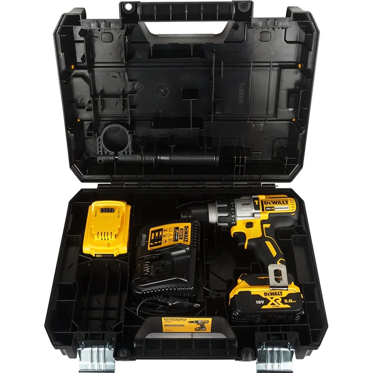 Dewalt Akku-3-Gang-Schlagbohrschrauber (18V,5.0 Ah,bürstenlos,Vollmetallgetriebe,integrierte LED-Leuchte mit bis zu 77 Lumen,inkl. 2x Akkus,Schnell-Ladegerät,Gürtelhaken,T STAK-Box) DCD996P2 – Bild 3
