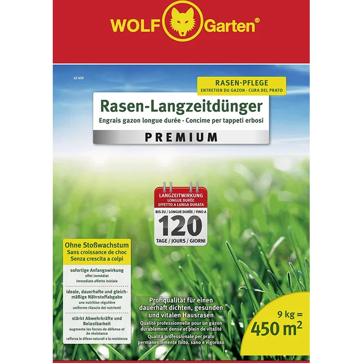 WOLF-Garten 3830045 LE 450 Rasenlangzeitdünger Premium 9 kg für 450 m²