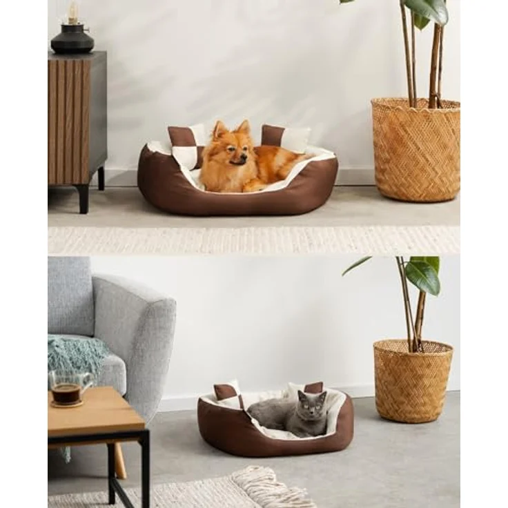 lionto Tierkissen 4-in-1 Hundebett aus Oxfordgewebe, braun/beige, 65 cm x 50 cm - Wendekissen, inkl. 2 kleine Spielkissen – Bild 2