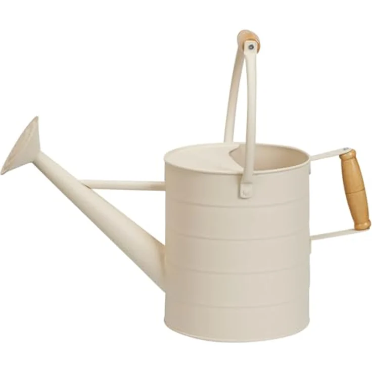 Mojawo Gießkanne Metallkanne Creme, dekorative Blechkanne mit 3,5 Litern Fassungsvermögen und ergonomischem Holzgriff – Bild 2