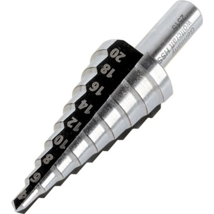 Wolfcraft 2515000 HSS Stufenbohrer 4 - 20mm, Metallbohrer mit 3-Schneiden-Geometrie und 90°-Senkwinkel, für präzises Anbohren und Entgraten, Made in Germany – Bild 1
