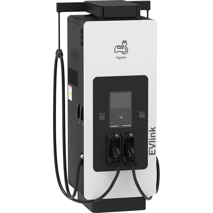 Schneider Pro DC Ladestation 150kW, 2x CCS2 Anschlüsse, 10,4 Zoll LCD-Display, IP55, IK10, ISO15118, OCPP1.6j