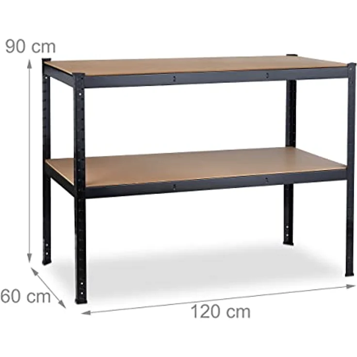 Relaxdays Werkbank 2 Ebenen, höhenverstellbar, Werktisch aus Stahl und MDF, schwarz, HBT 90x120x60 cm – Bild 5