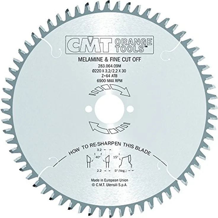 CMT Orange Tools 283.064.09 M – Kreissägeblatt 220 x 3.2 x 30 Z 64 ATB 40 Grad