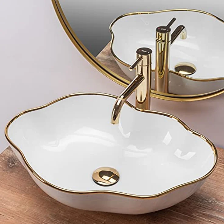 wohnwerk.idee Aufsatzwaschbecken Waschbecken Goldrand Gold Edge Schwarz Weiß Design – Bild 2