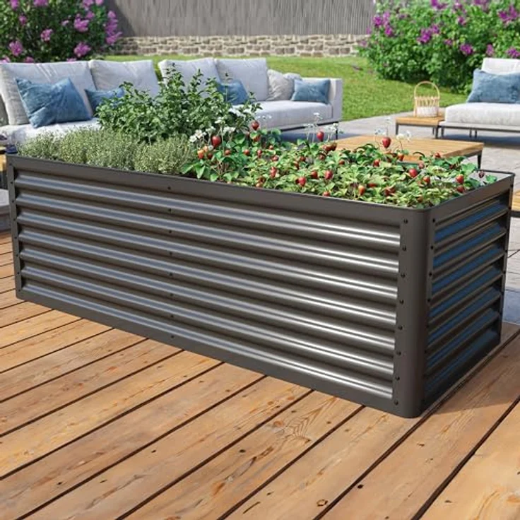 GFP PRIMEYARD Hochbeet Luca anthrazit Stahlkonstruktion 180x75x60 cm, langlebig und robust, edles Design, einfache Montage, auch als dekorativer Pflanzkübel nutzbar – Bild 2