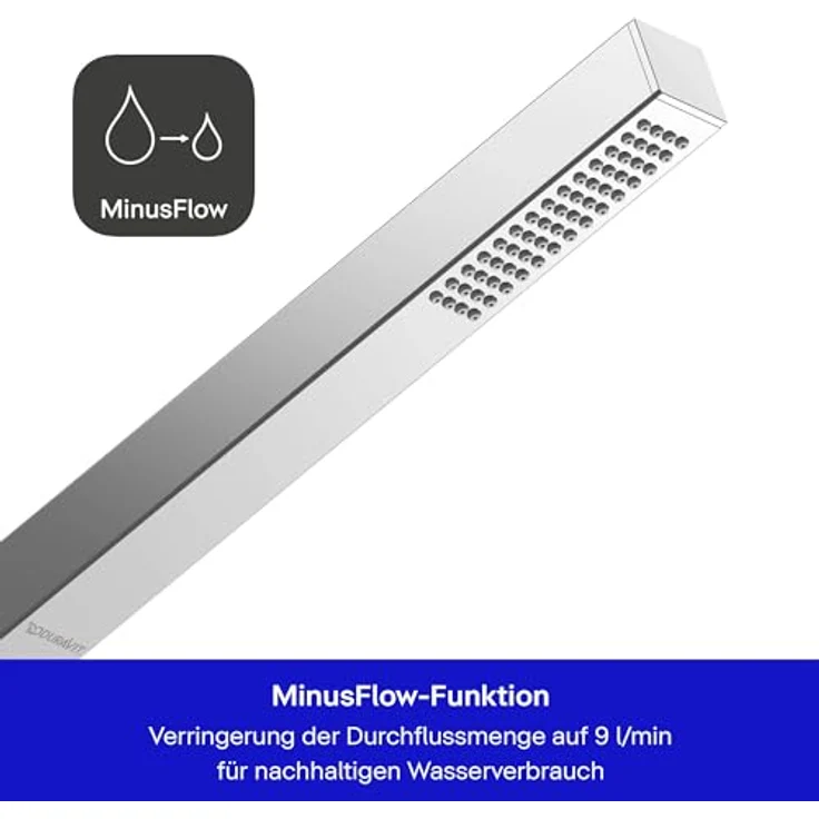 Duravit MinusFlow Stabbrause eckig, Duschbrause mit Rain-Strahl und 9.50 l/min Durchfluss, chrom – Bild 4