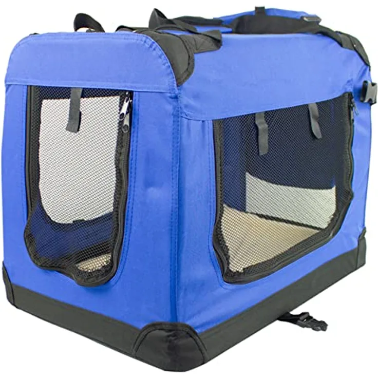 Mobiclinic® Pets, Hundebox, Balú, Europäische Marke, Transportbox Katze, Transportbox Hund, Faltbar, Atmungsaktiv, 2 Taschen, Gepolsterter Boden, Größe M, Bis zu 10 kg, 57x38x44cm, Blau