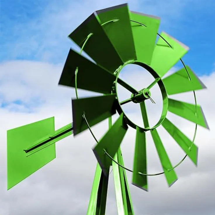Wiltec Windrad mit 245 cm Höhe, Windmühle in Grün, US-Design, kugelgelagertes Texasrad, Rankhilfe für Garten – Bild 4