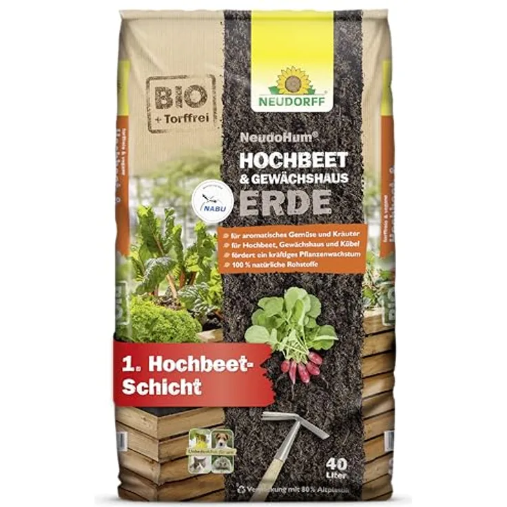 Neudorff NeudoHum Hochbeet & GewächshausErde, Torffreie Bio-Erde für Gemüse & Kräuter, 40 Liter, schützt vor Trauermücken