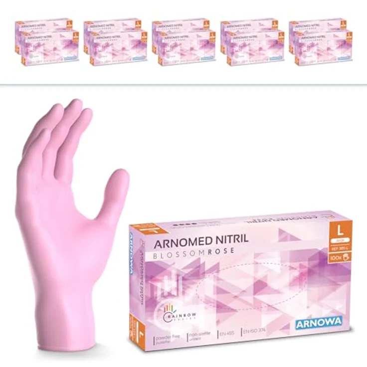ARNOMED Einweghandschuhe, 1000 Stück Rosa, Nitrilhandschuhe L, puderfrei, latexfrei, Schutzhandschuhe für Pflege und Kosmetik – Bild 1