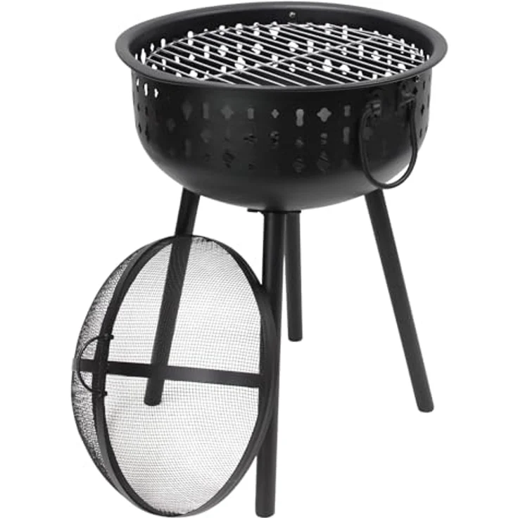 Dekoleidenschaft Grill "Black", tragbarer Holzkohlegrill aus mattschwarz lackiertem Metall, Edelstahl-Grillrost & abnehmbare Haube, Ø 49 cm – Bild 5