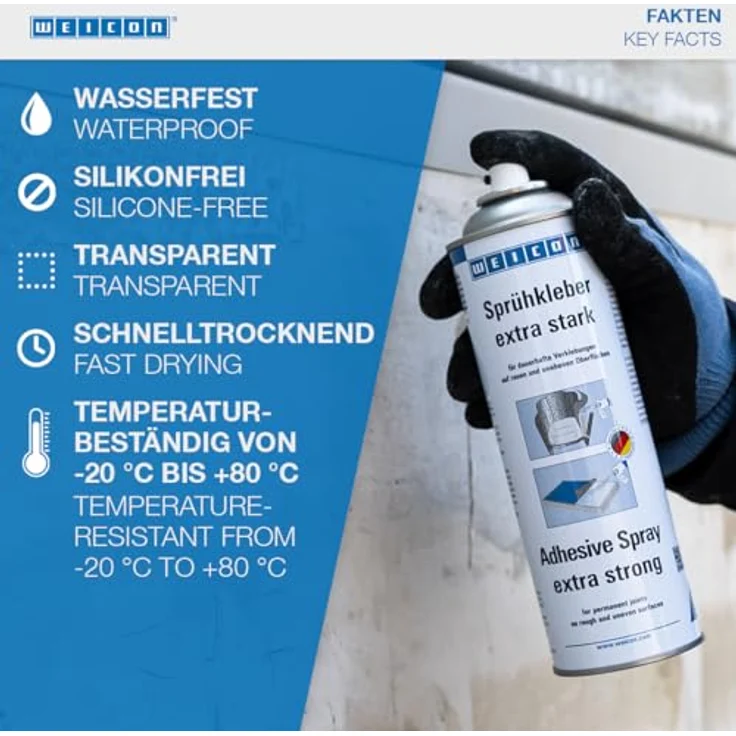 WEICON Sprühkleber extra stark, sprühbarer Kontaktklebstoff für starke und dauerhafte Verklebungen auf rauen Oberflächen, 400 ml – Bild 5