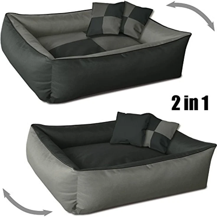 BedDog Hundebett 2in1 MAXQ, Hundekissen mit abziehbaren waschbaren Bezug, Hundekorb, Hundesofa, für kleine Hunde, M, grau-anthrazit – Bild 3