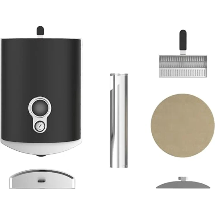 ZiiPa - Pizzaofen Piana, kompakter Pellet-Pizzaofen mit Drehplatte für 360° Kochen, integriertes Thermometer, Farbe Karbon – Bild 5