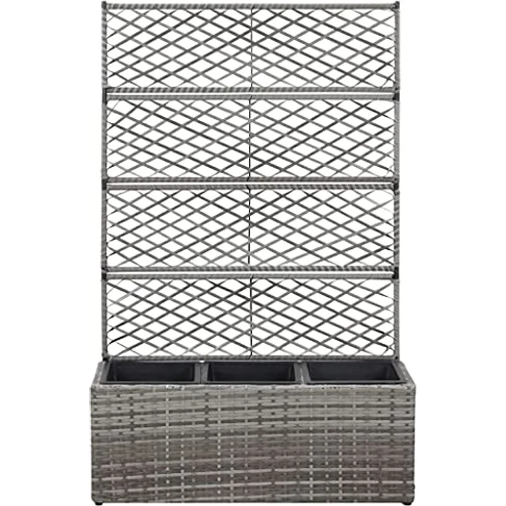 vidaXL Hochbeet mit Rankgitter 3 Töpfe 83×30×130cm Poly Rattan Grau – Bild 2