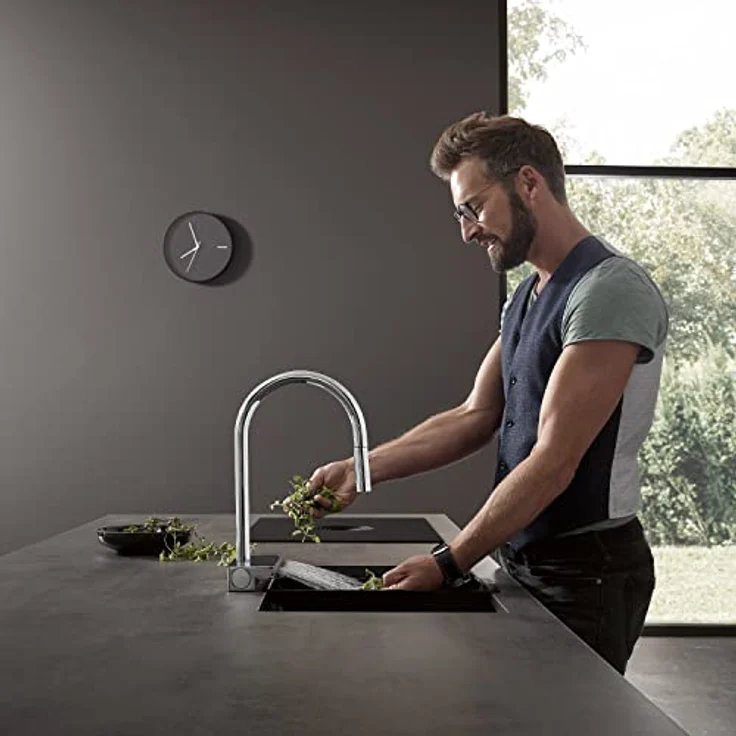 hansgrohe Aquno Select M81 Küchenarmatur, Einhebelmischer mit Ausziehbrause, 3jet Chrom, ComfortZone 170, Schwenkbereich 60°-150°, MagFit Halterung – Bild 2