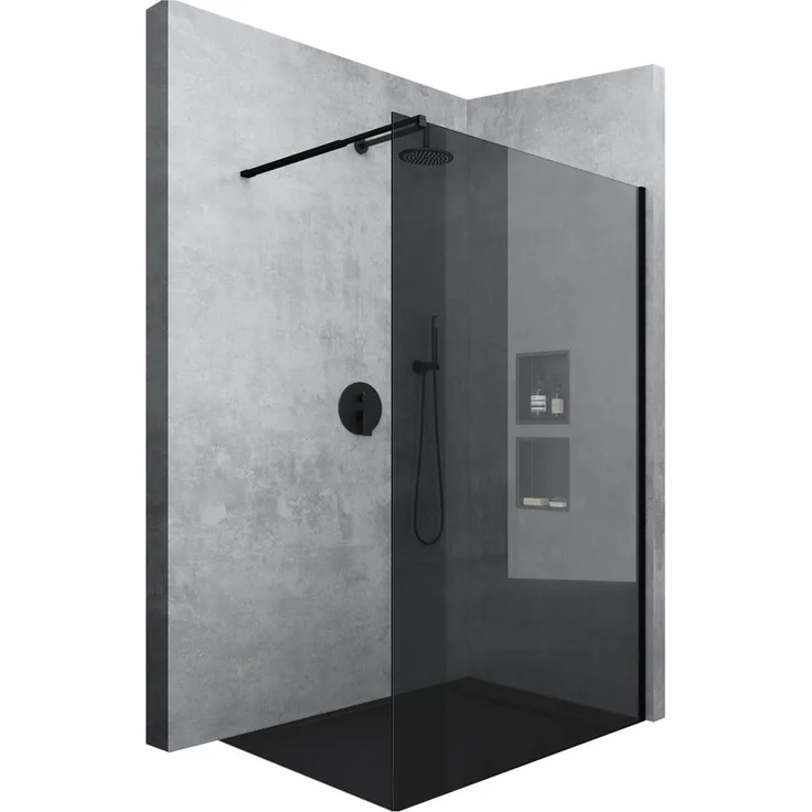 Mai & Mai Duschwand Bremen, Walk-In Duschabtrennung Schwarz Profilglas, 8mm ESG-Sicherheitsglas, NANO-Beschichtung