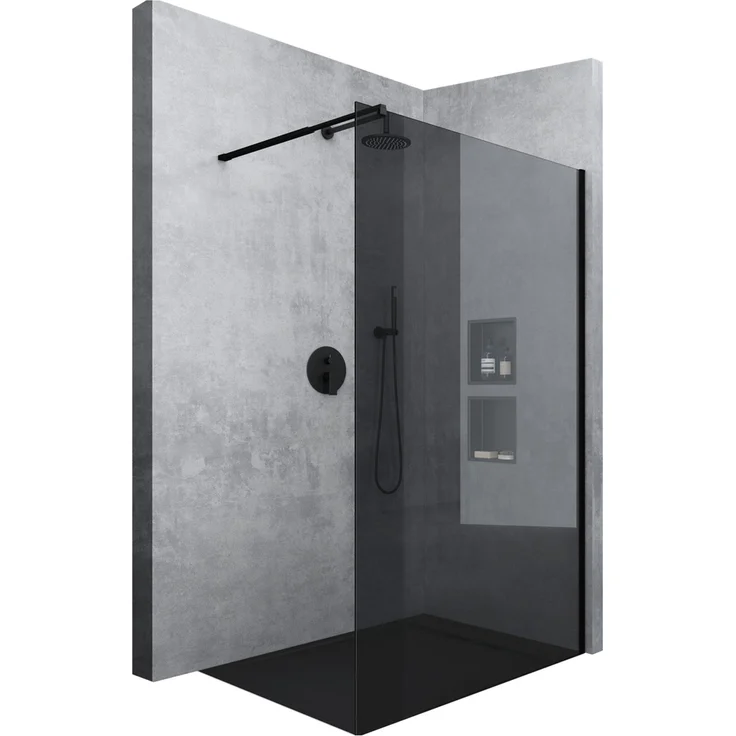 Mai & Mai Duschwand Bremen Schwarz Profil Glas Nano-Glas, 8mm ESG-Sicherheitsglas, variabler Wandabstand 70-120cm – Bild 1