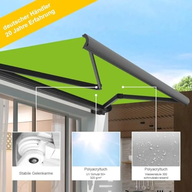 Four & More Eclipse Vollkassettenmarkise elektrisch 2,0x1,5 m, basaltgraues Gehäuse, Gelenkarm mit UV-Schutz 50+, Smarthome-fähiger Dooya Motor, Markisentuch Kiesel – Bild 5