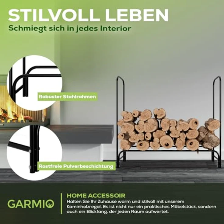 GARMIO® Kaminholzregal Metall 130x30x117cm, Brennholzregal mit pulverbeschichtetem Stahlrahmen, wetterfest für Indoor und Outdoor, einfache Montage – Bild 5