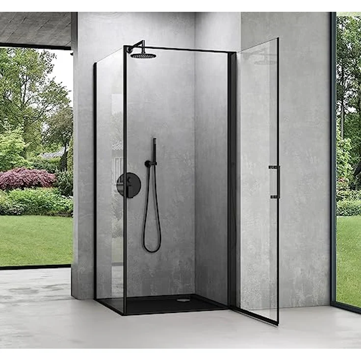Mai & Mai Duschkabine Eckeinstieg Schwarz 100x100x195 cm, mit Hebe-Senk-Mechanismus, 8mm ESG-Sicherheitsglas, Nano-Beschichtung, inkl. Duschtasse Rav36-Plus – Bild 2